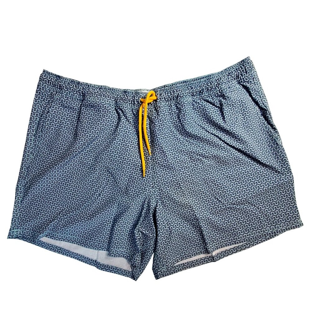 J.Crew Mens Flex Swimwear Blue Geometric Print XXL 6" Inseam Elastic Waistboard